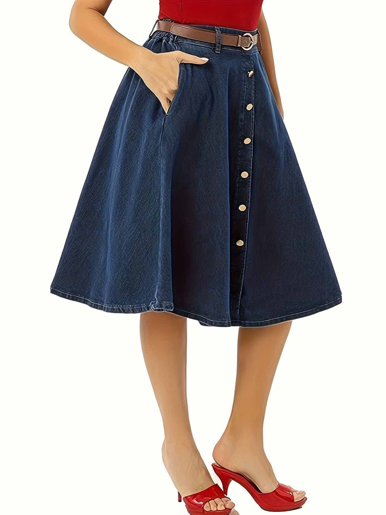 Falda midi de denim elegante y cómoda con botones