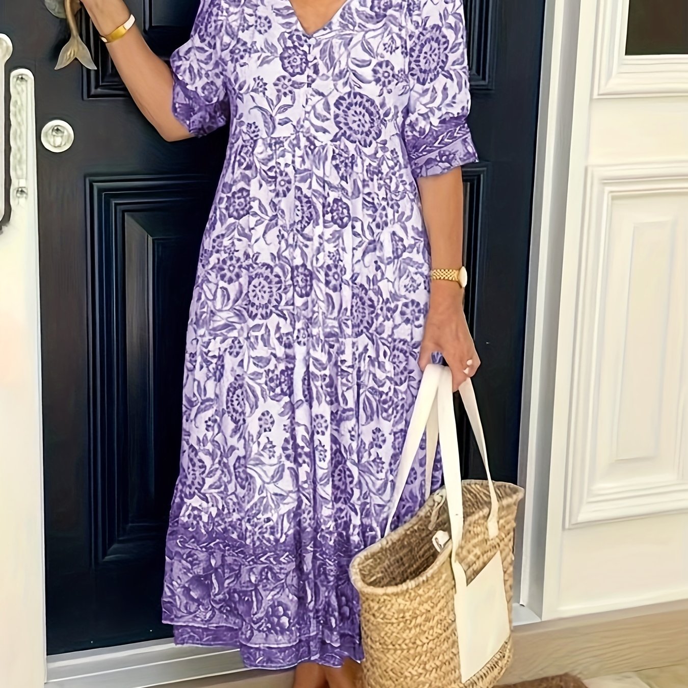 Vestido largo floral tie-dye