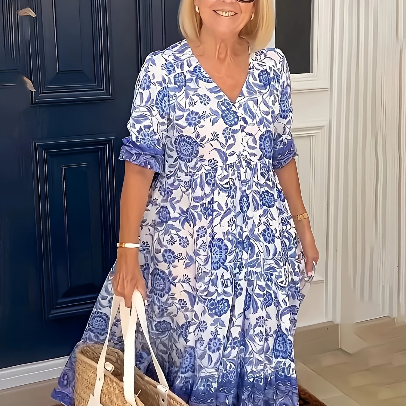 Vestido largo floral tie-dye