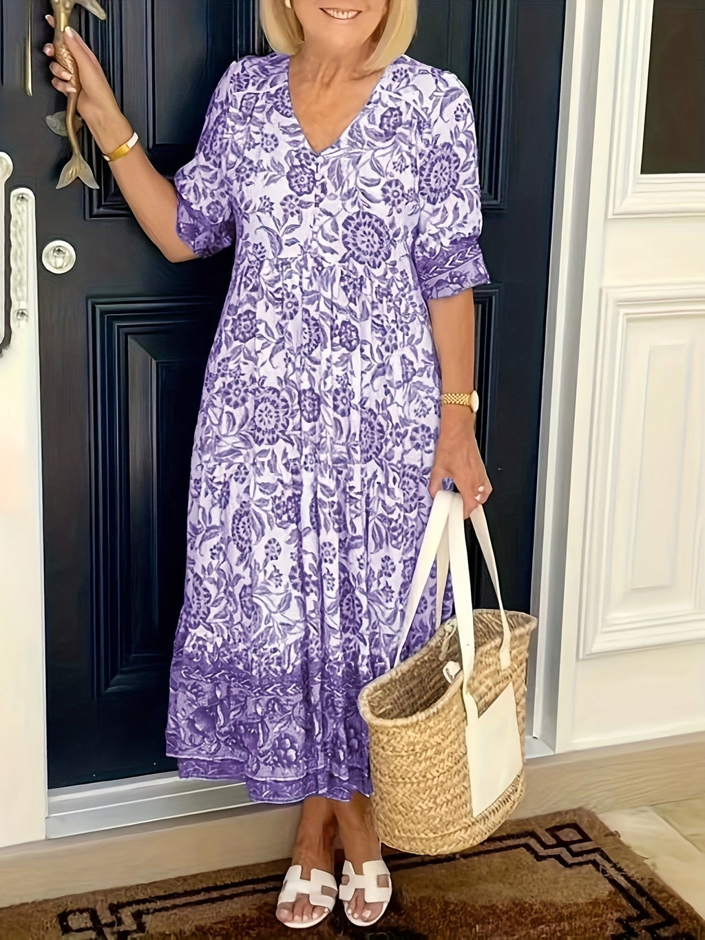 Vestido largo floral tie-dye
