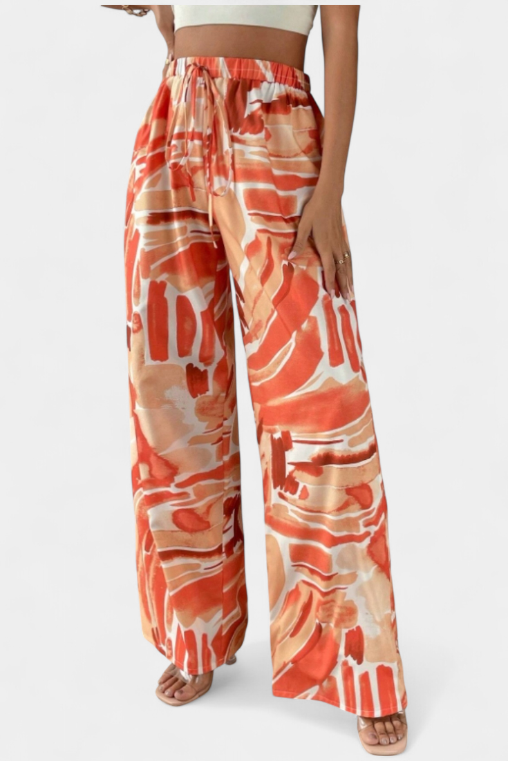 Senda Pantalones de Pierna Ancha con Estampado Abstracto